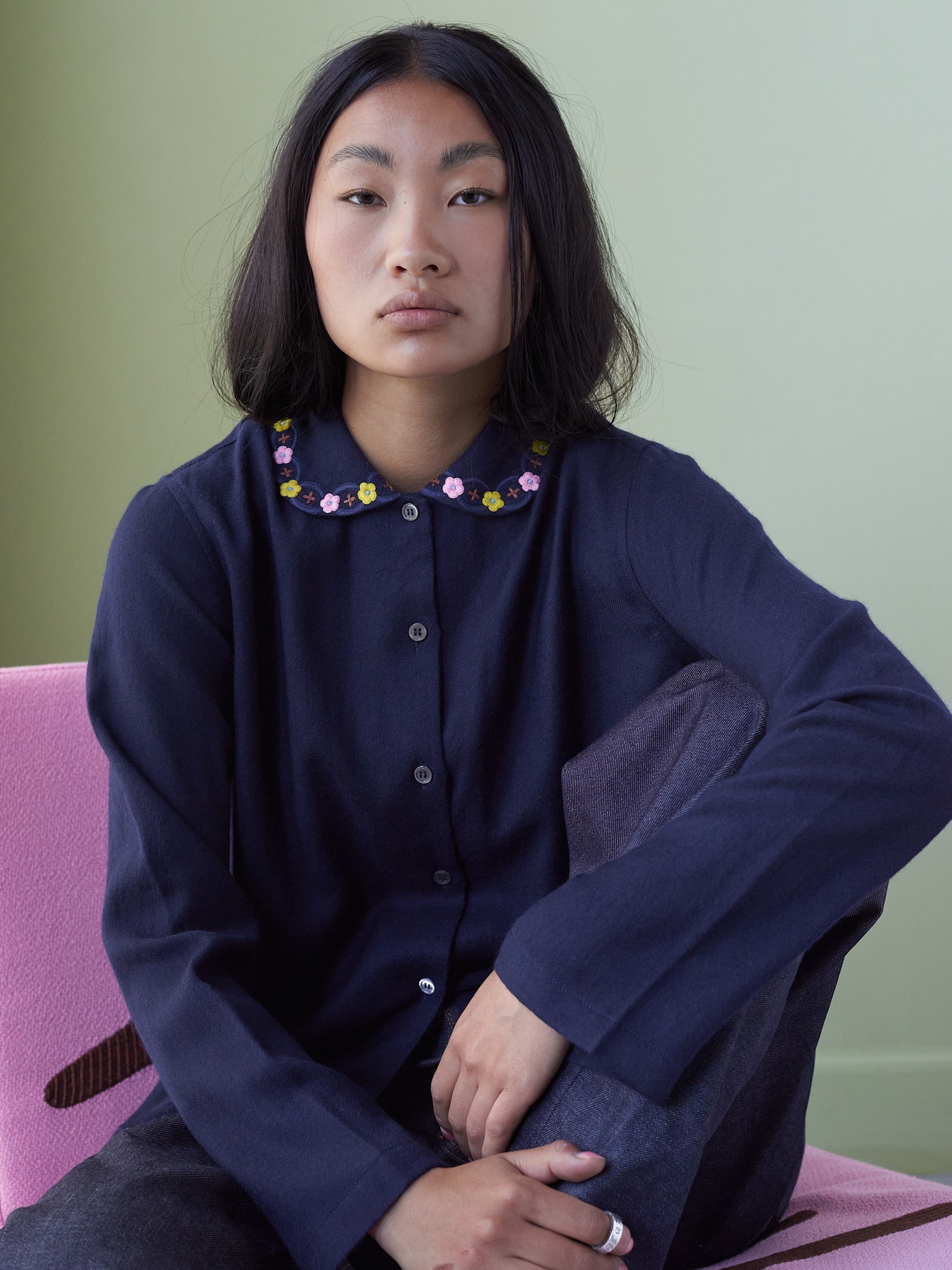 Jupe by Jackie 刺繍 シャツ ジャケット インディゴ レディース Tops + Shirts | Jupe by Jackie